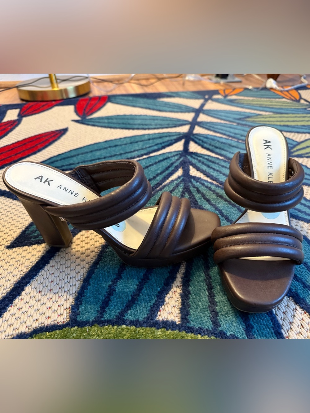 Anne Klein Chocolate Brown Padded-Strap Heeled Sandals